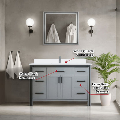 Dark Grey Bathroom Vanity with Quartz Top & Mirror