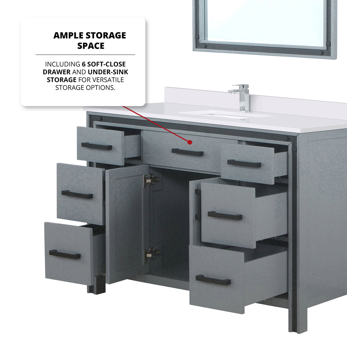 Dark Grey Bathroom Vanity with Quartz Top & Mirror