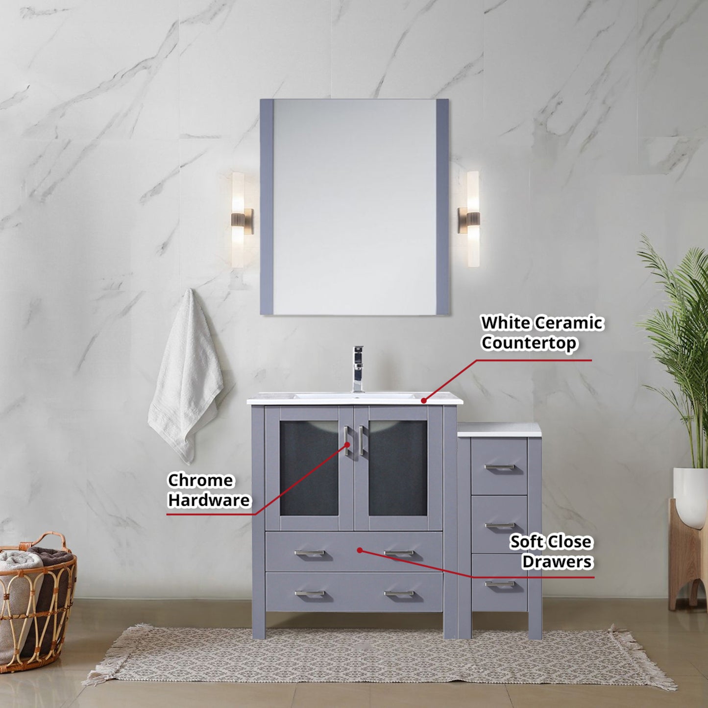 Dark Grey Bathroom Vanity with Storage - 42" Wide