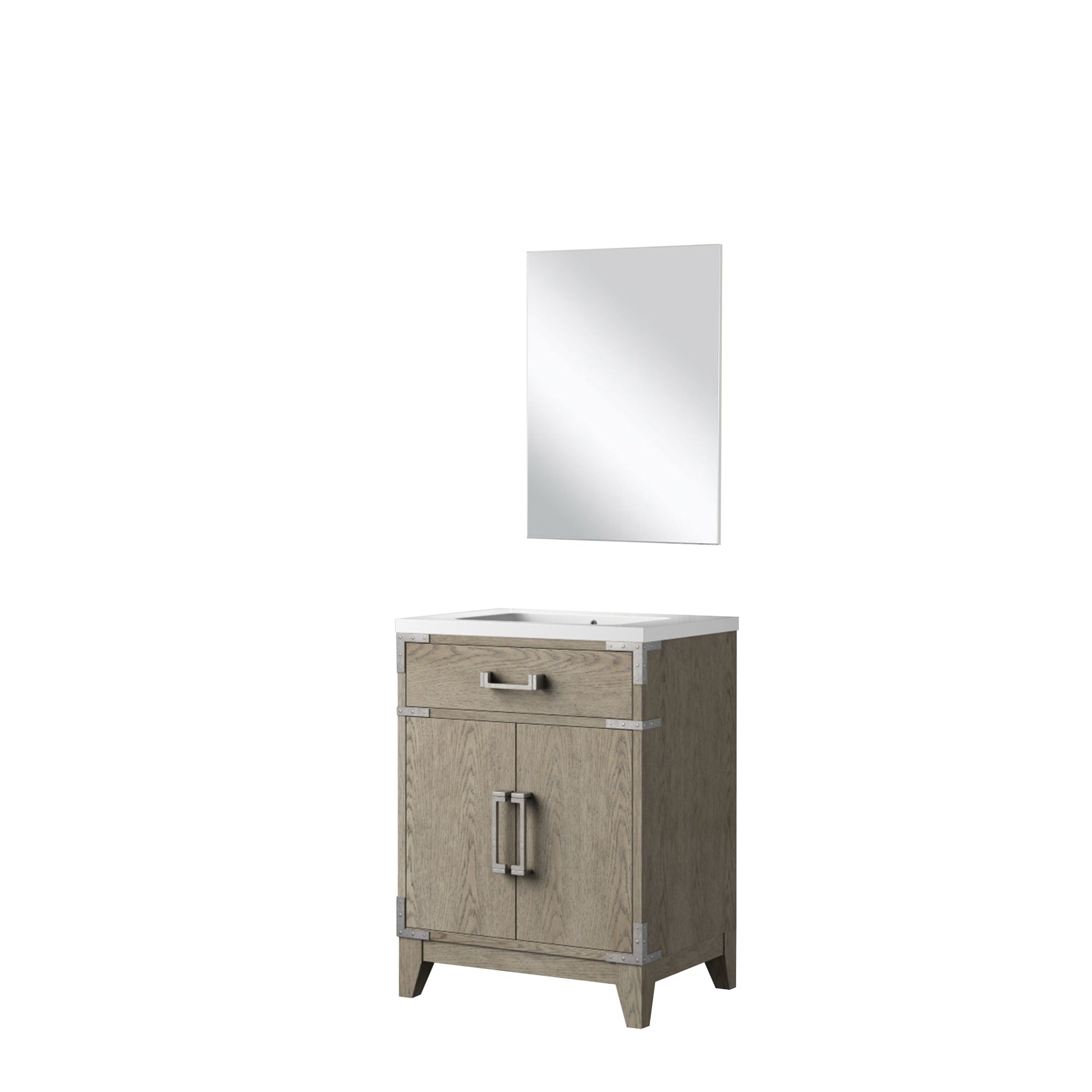 Grey Oak Bath Vanity with Storage - 24" W Mirror for Bathroom