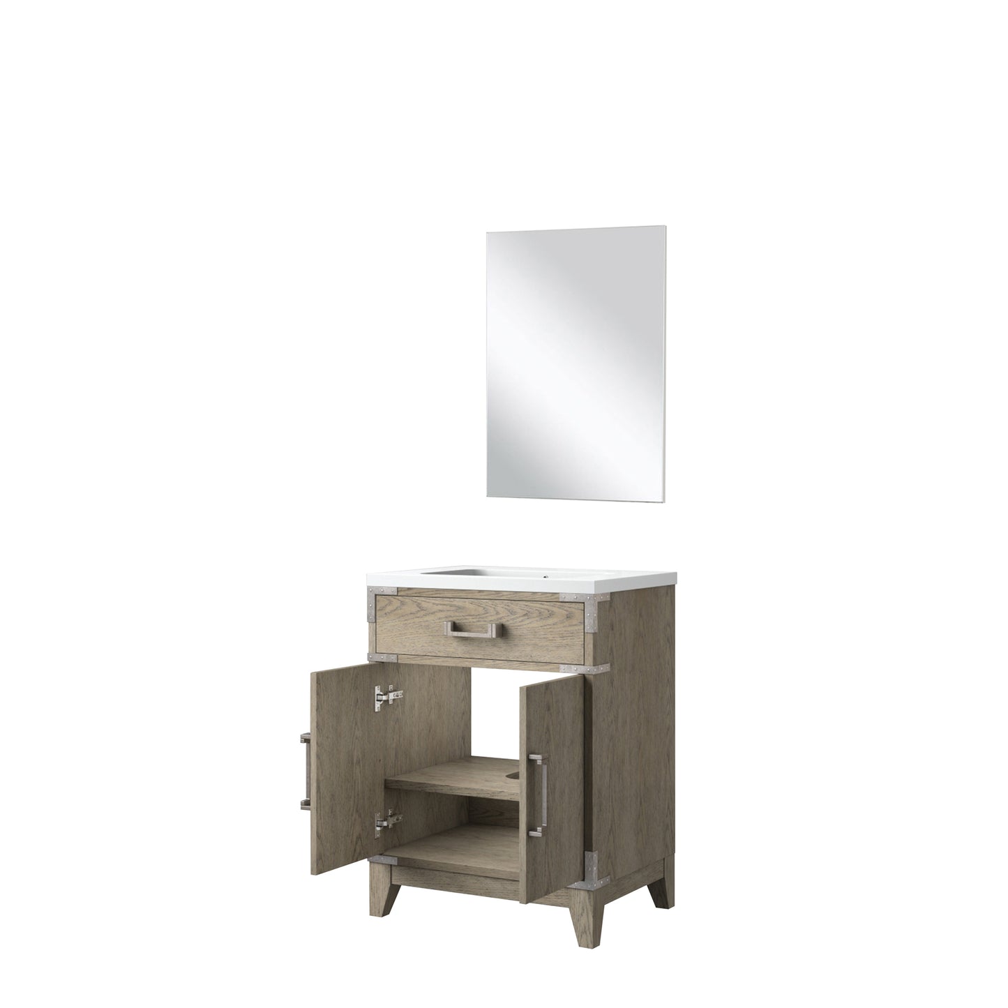 Grey Oak Bath Vanity with Storage - 24" W Mirror for Bathroom
