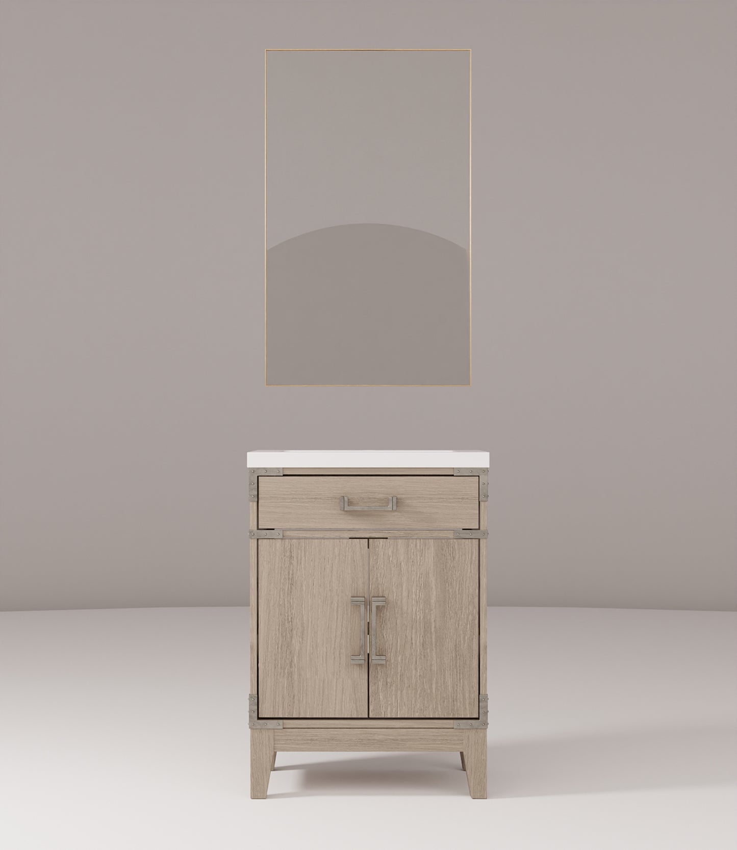 Grey Oak Bath Vanity with Storage - 24" W Mirror for Bathroom