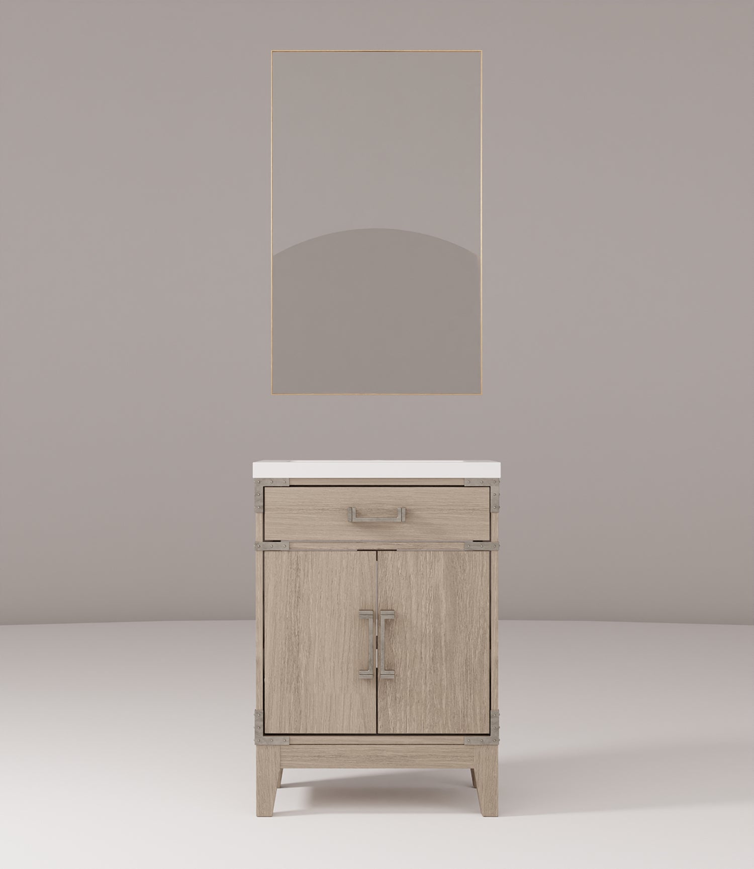 Grey Oak Bath Vanity with Storage - 24" W Mirror for Bathroom