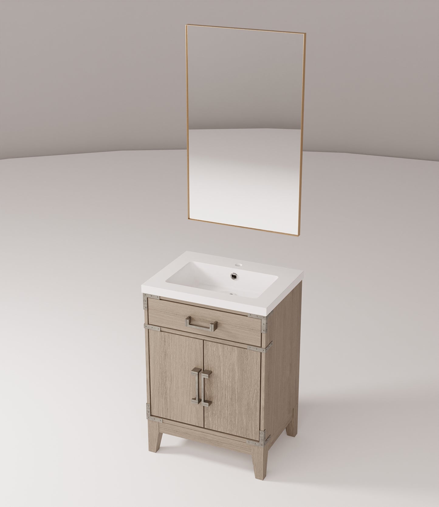 Grey Oak Bath Vanity with Storage - 24" W Mirror for Bathroom