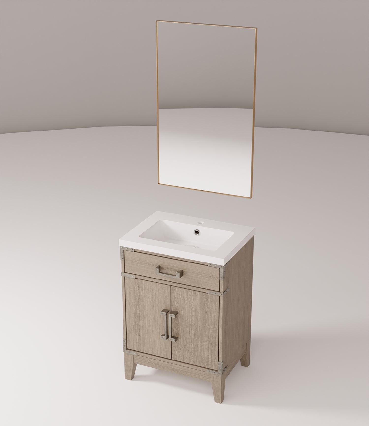 Grey Oak Bath Vanity with Storage - 24" W Mirror for Bathroom