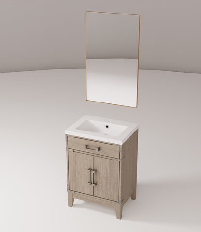 Grey Oak Bath Vanity with Storage - 24" W Mirror for Bathroom