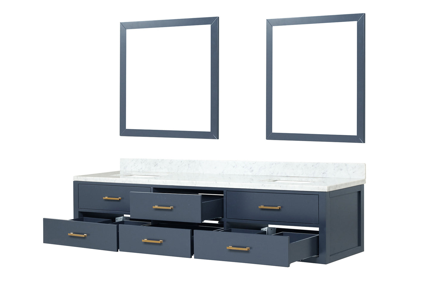 Blue Double Bath Vanity with Carrara Marble Top for Bathroom
