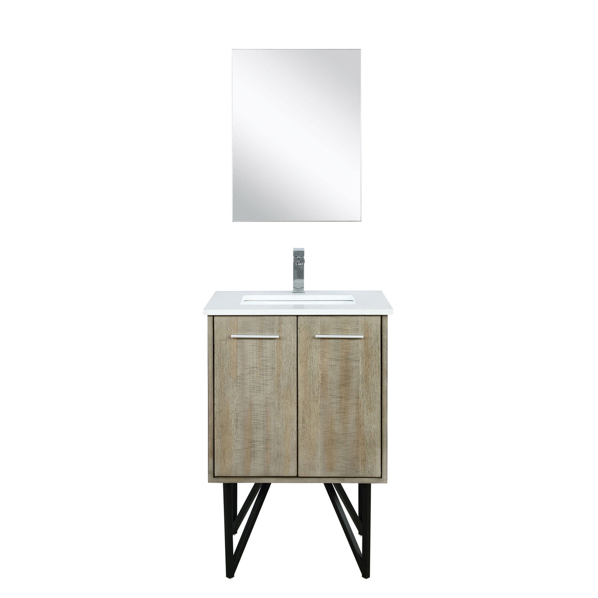 Acacia Wood Bath Vanity with Quartz Top & Mirror