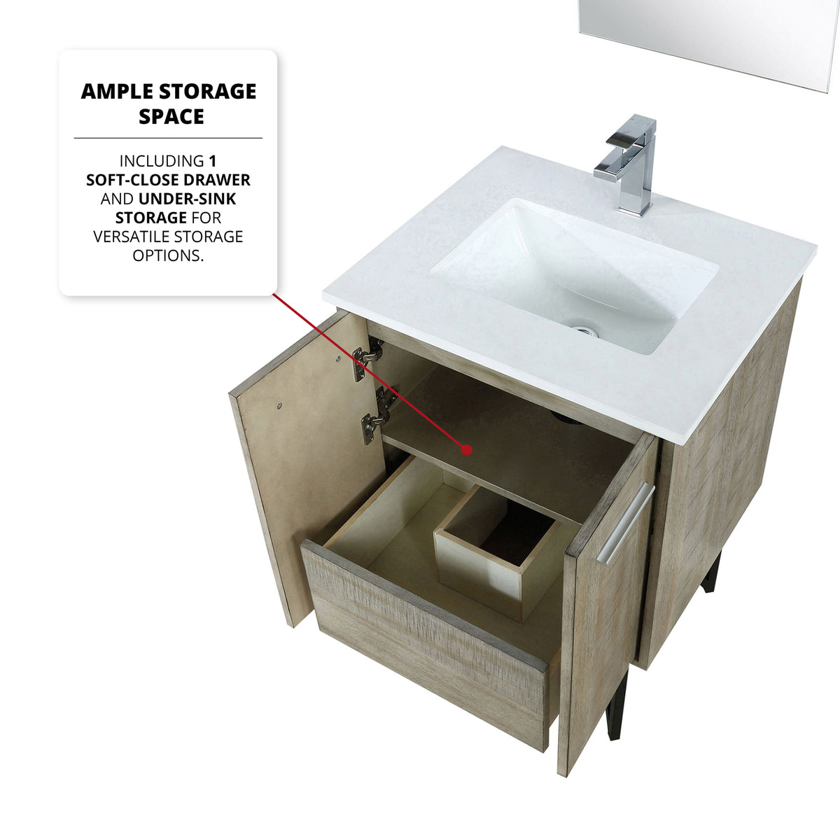 Acacia Wood Bath Vanity with Quartz Top & Mirror