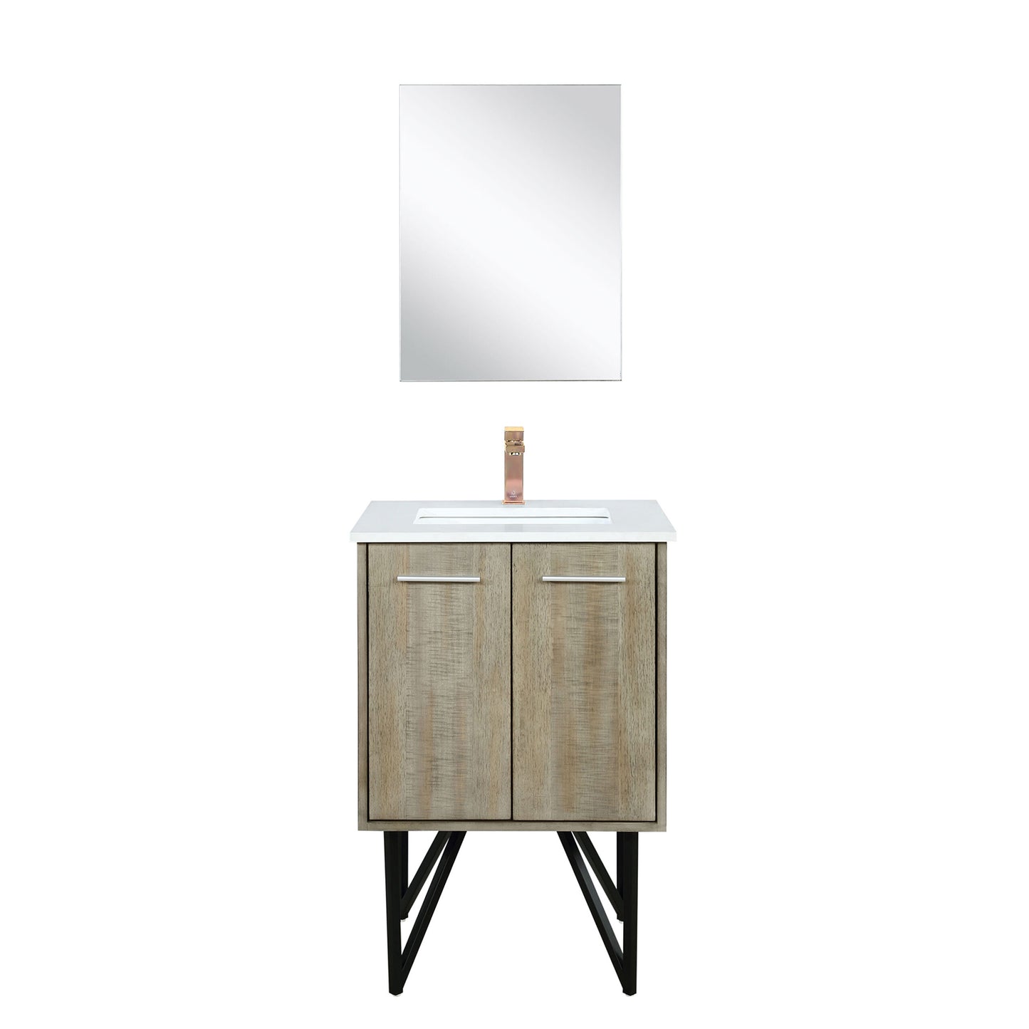 Acacia Wood Bath Vanity - Rose Gold Faucet & Mirror