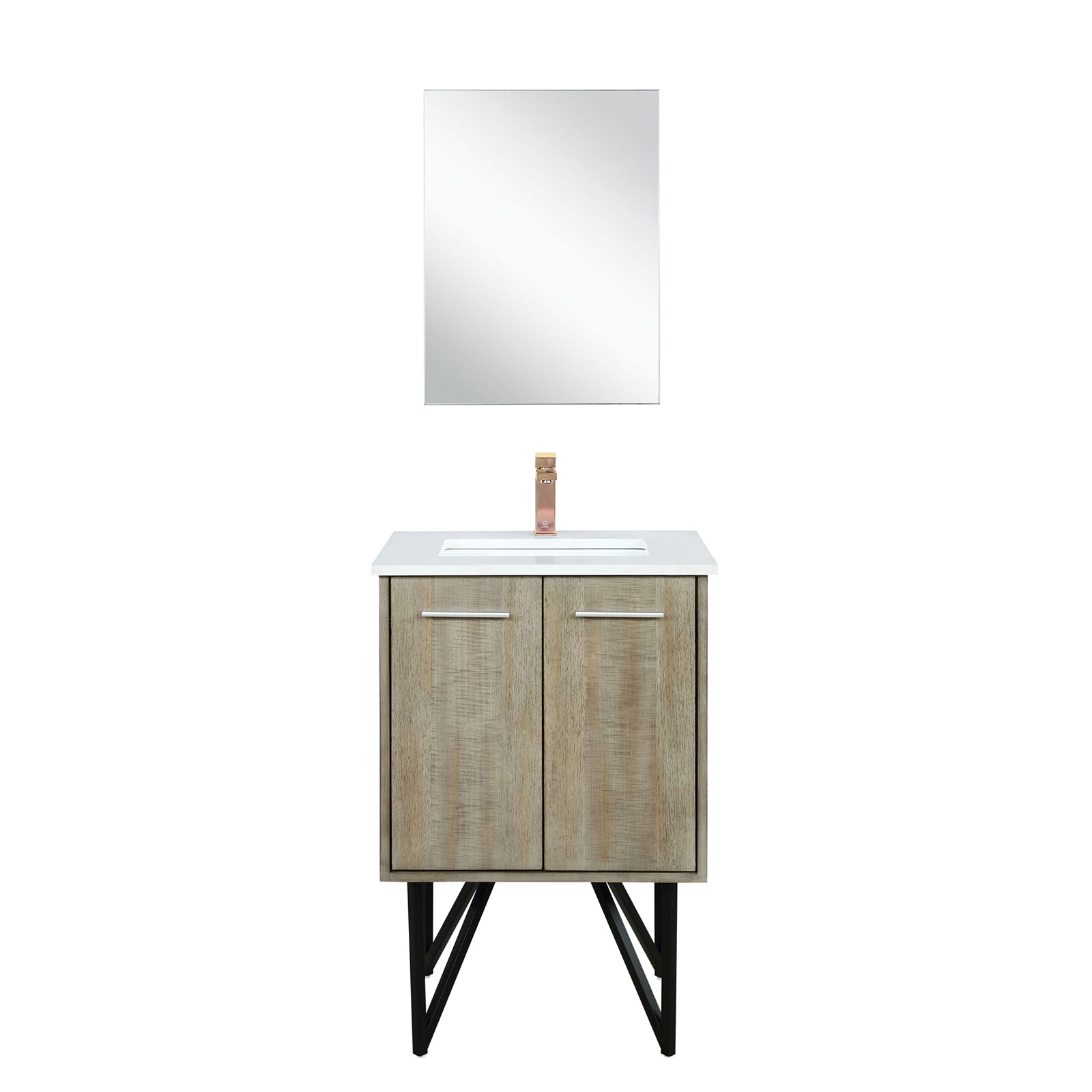 Acacia Wood Bath Vanity - Rose Gold Faucet & Mirror