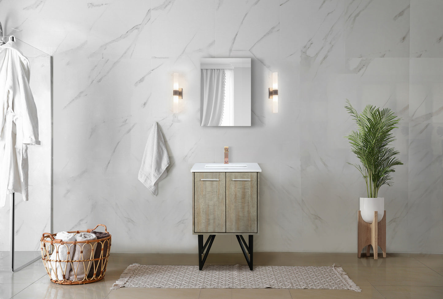 Acacia Wood Bath Vanity - Rose Gold Faucet & Mirror