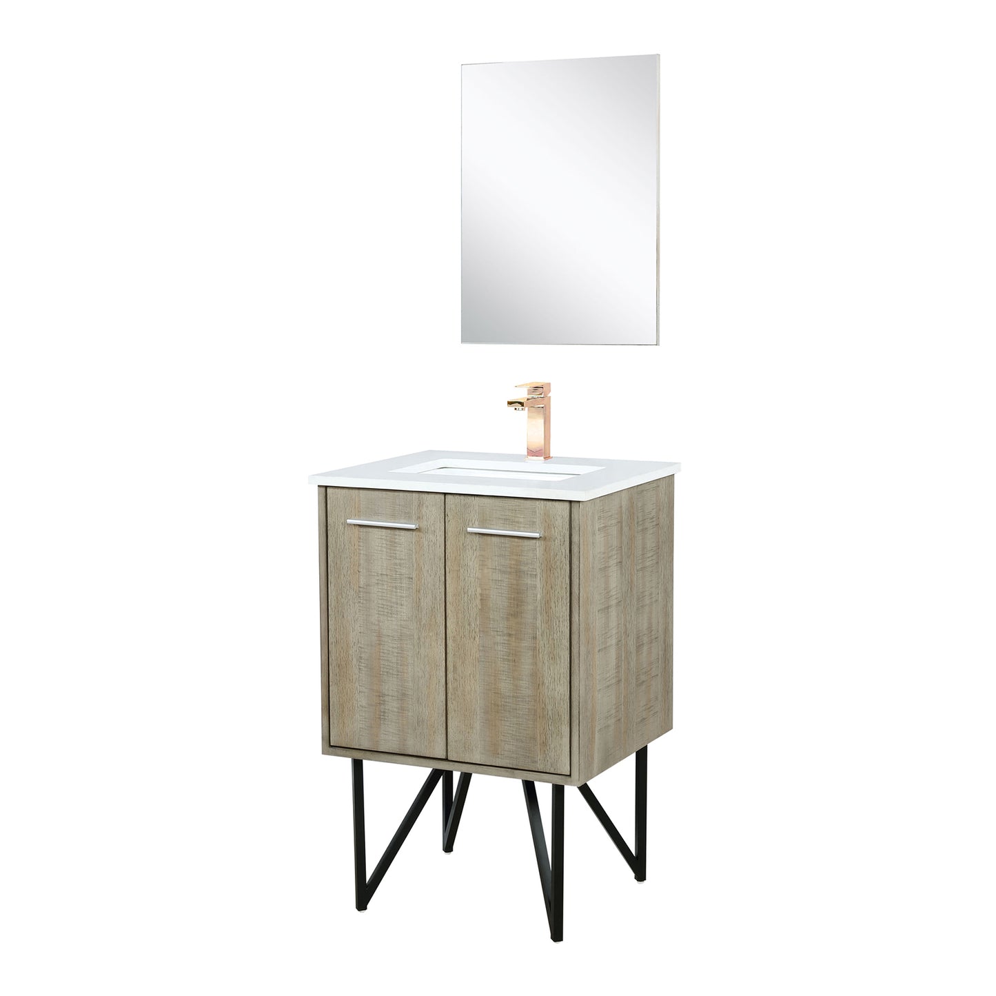 Acacia Wood Bath Vanity - Rose Gold Faucet & Mirror