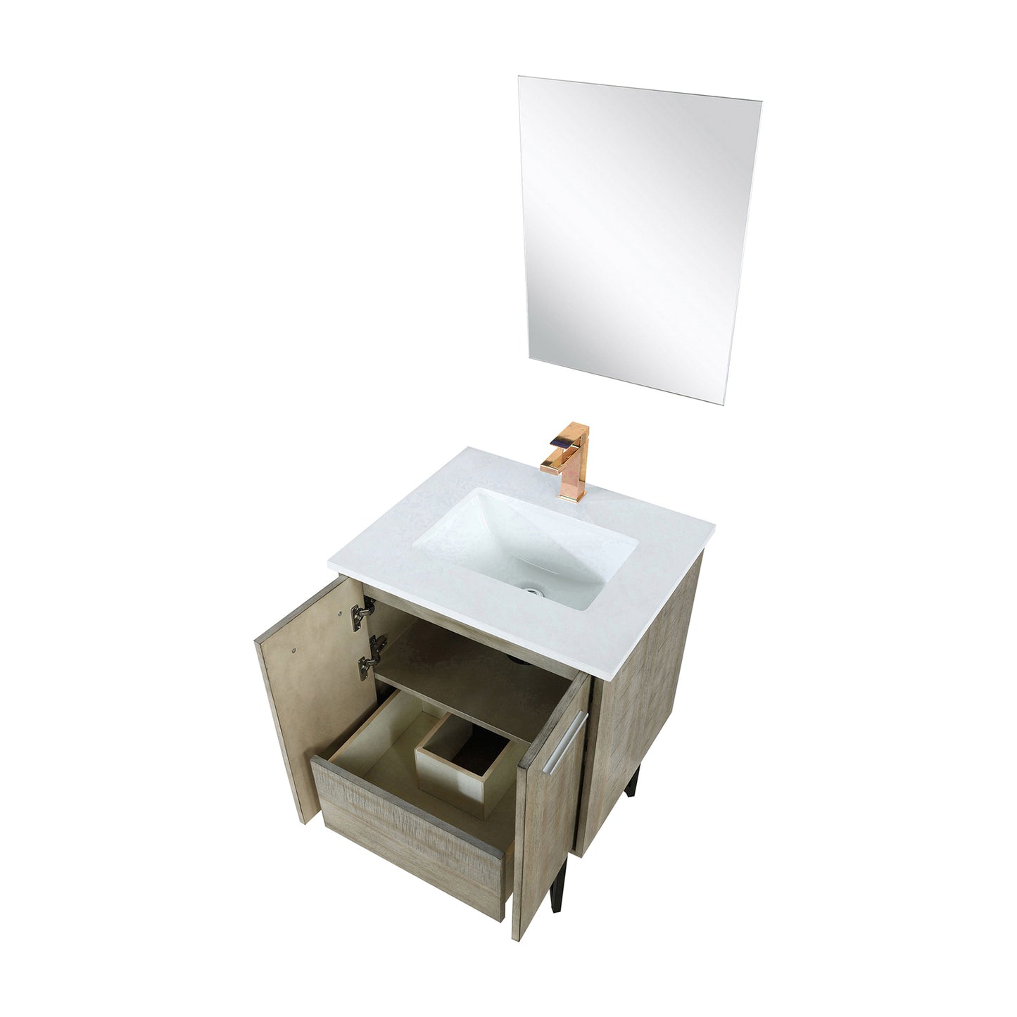 Acacia Wood Bath Vanity - Rose Gold Faucet & Mirror