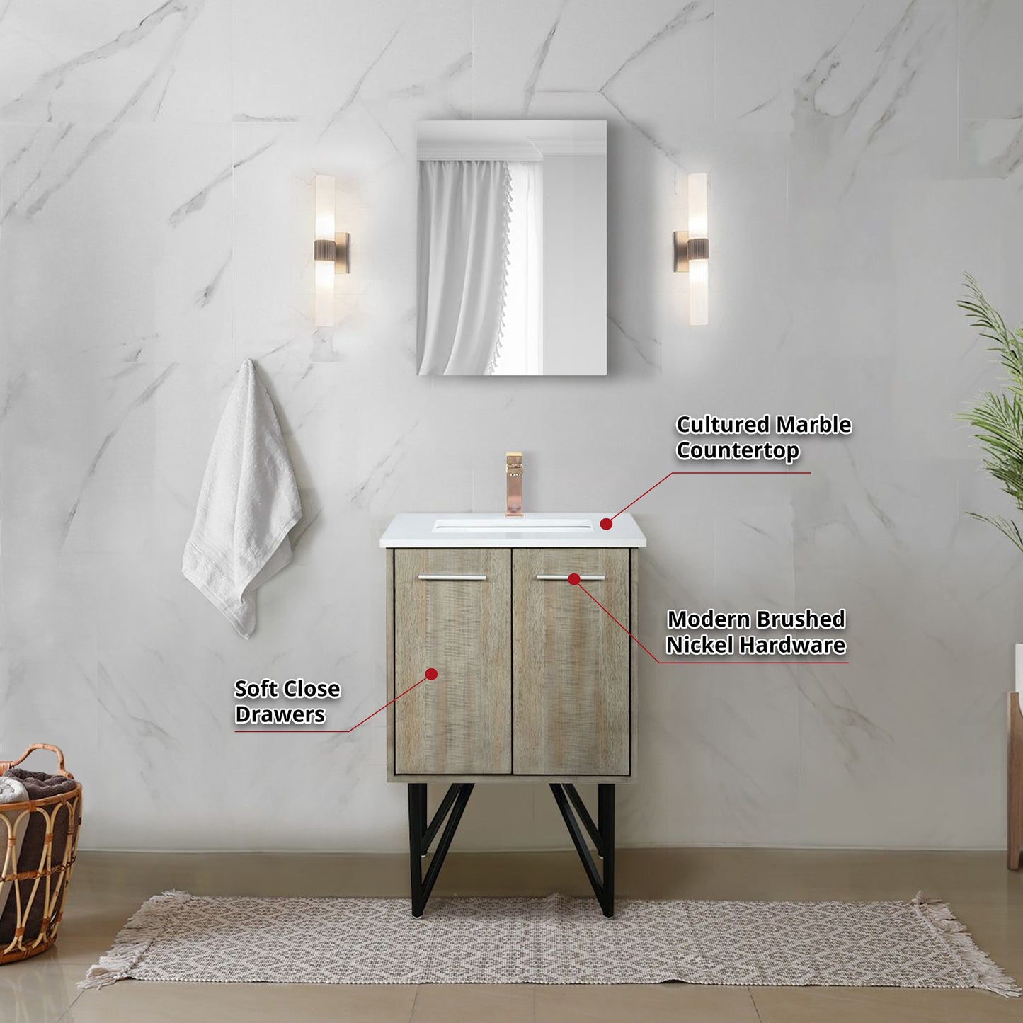 Acacia Wood Bath Vanity - Rose Gold Faucet & Mirror