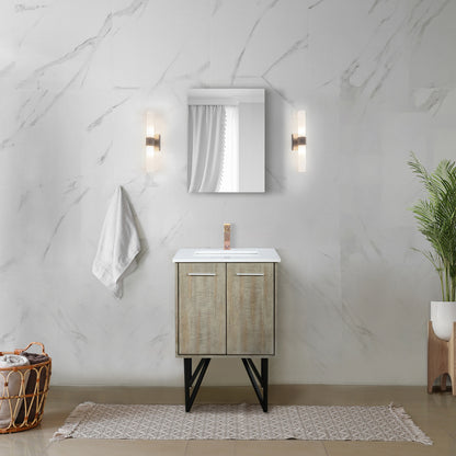 Rustic Acacia Bath Vanity 24 in. W x 20 in. D, Cultured Marble Top, Rose Gold Faucet Set and 18 in. Mirror