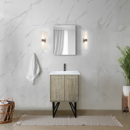 Rustic Acacia Bath Vanity 24 in. W x 20 in. D, Cultured Marble Top, Gun Metal Faucet Set and 18 in. Mirror