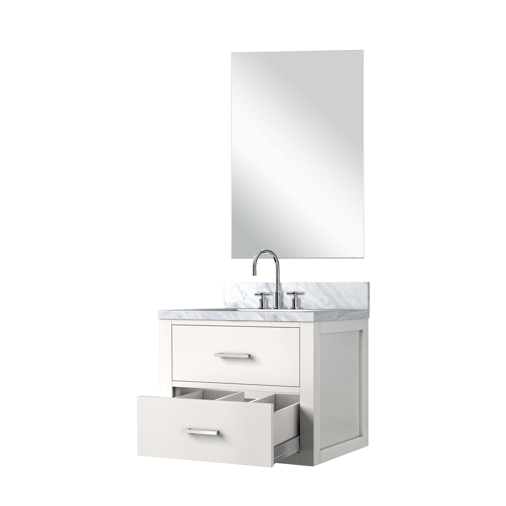 White Bathroom Vanity Set with Mirror & Faucet