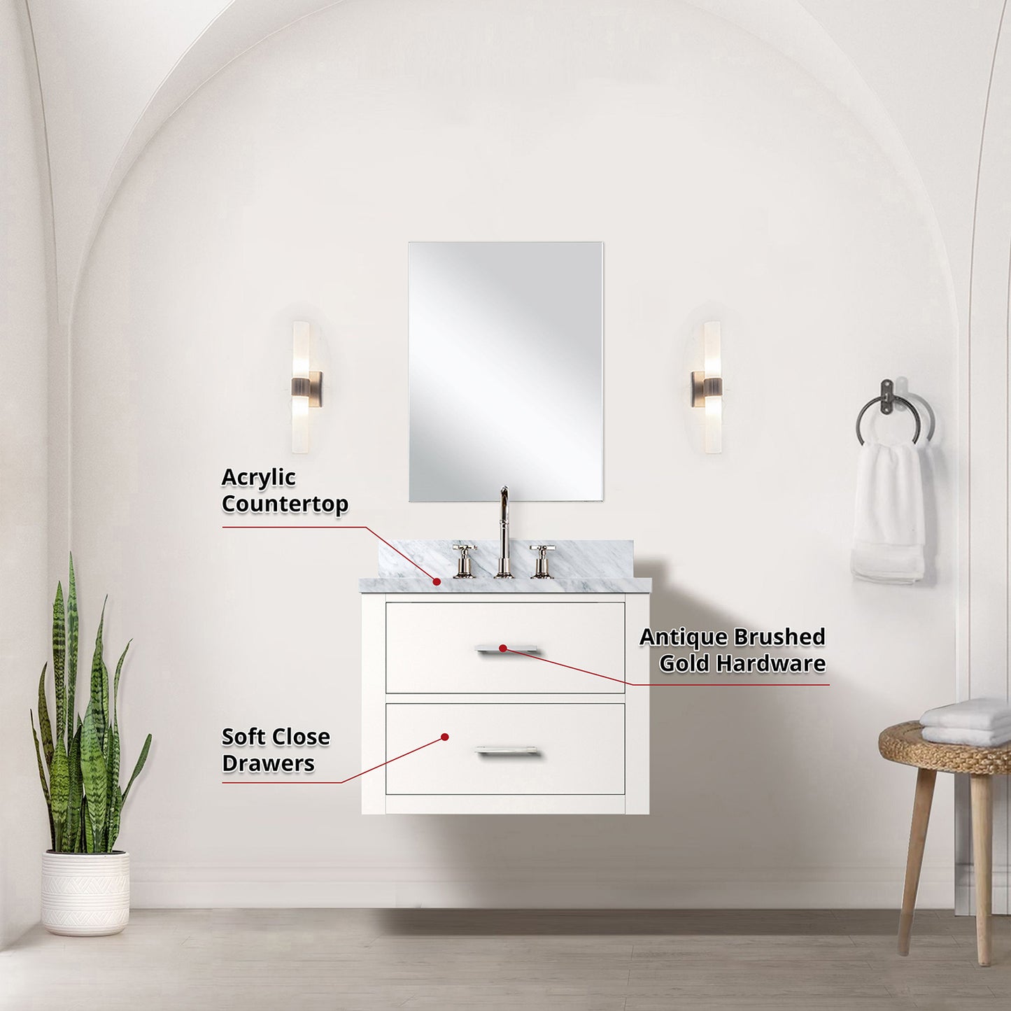 White Bathroom Vanity Set with Mirror & Faucet