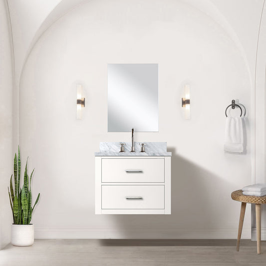 White Single Bath Vanity 24 in. W x 18 in. D, Acrylic Countertop, 18 in. Mirror and Faucet Set