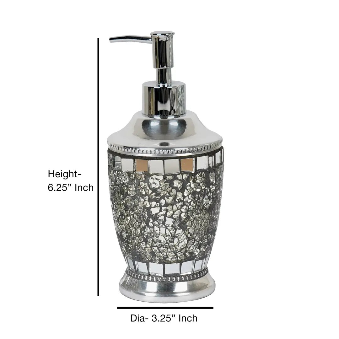 Ice Mosaic Liquid Soap Dispenser - Silver Aluminum Bathroom Accessory