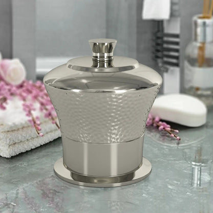 Classic Stainless Steel Vanity Jar Stylish Storage for Cotton Swabs,Sponges & Bath Salts   Decorative Canister for Bathroom,Bedroom   Hammered/Shiny Finish