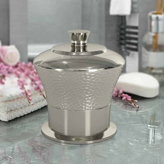 Classic Stainless Steel Vanity Jar Stylish Storage for Cotton Swabs,Sponges & Bath Salts   Decorative Canister for Bathroom,Bedroom   Hammered/Shiny Finish