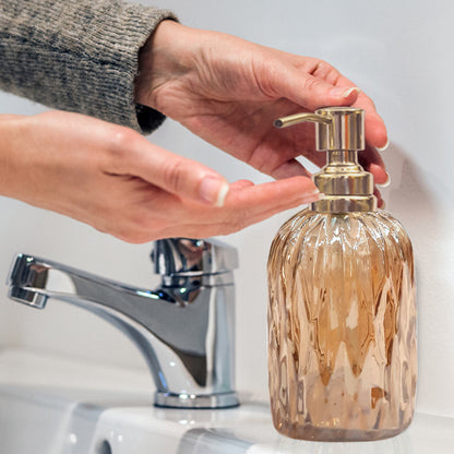 Glass Liquid Soap Dispenser Pump Bottle  Bathroom Vanity & Kitchen Sink,Holds Soap,Lotion & Sanitizer  Amber