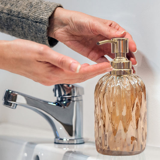 Glass Liquid Soap Dispenser Pump Bottle  Bathroom Vanity & Kitchen Sink,Holds Soap,Lotion & Sanitizer  Amber
