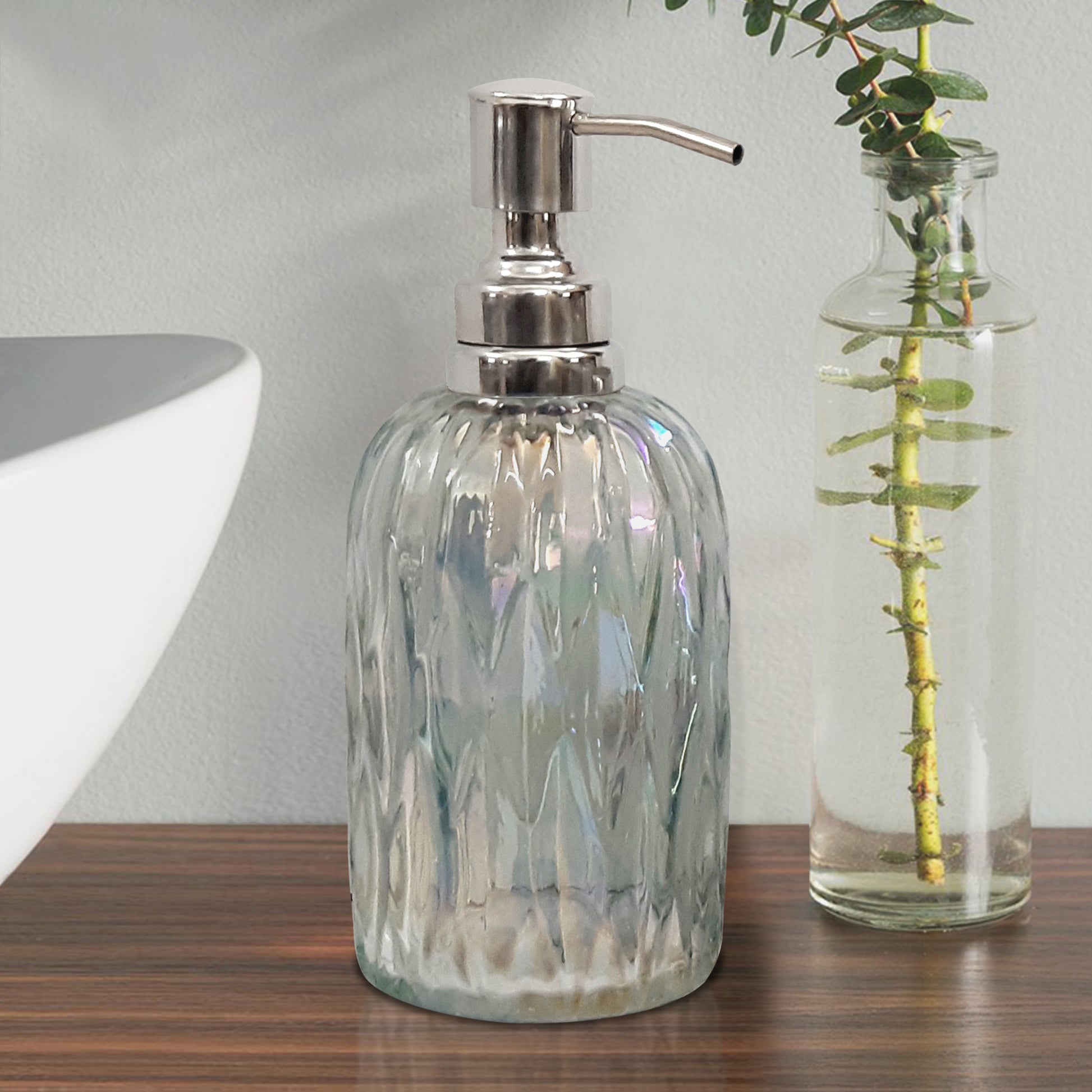 Glass Liquid Soap Dispenser Pump Bottle Bathroom Vanity & Kitchen Sink,Holds Soap,Lotion & Sanitizer Rainbow Lustre