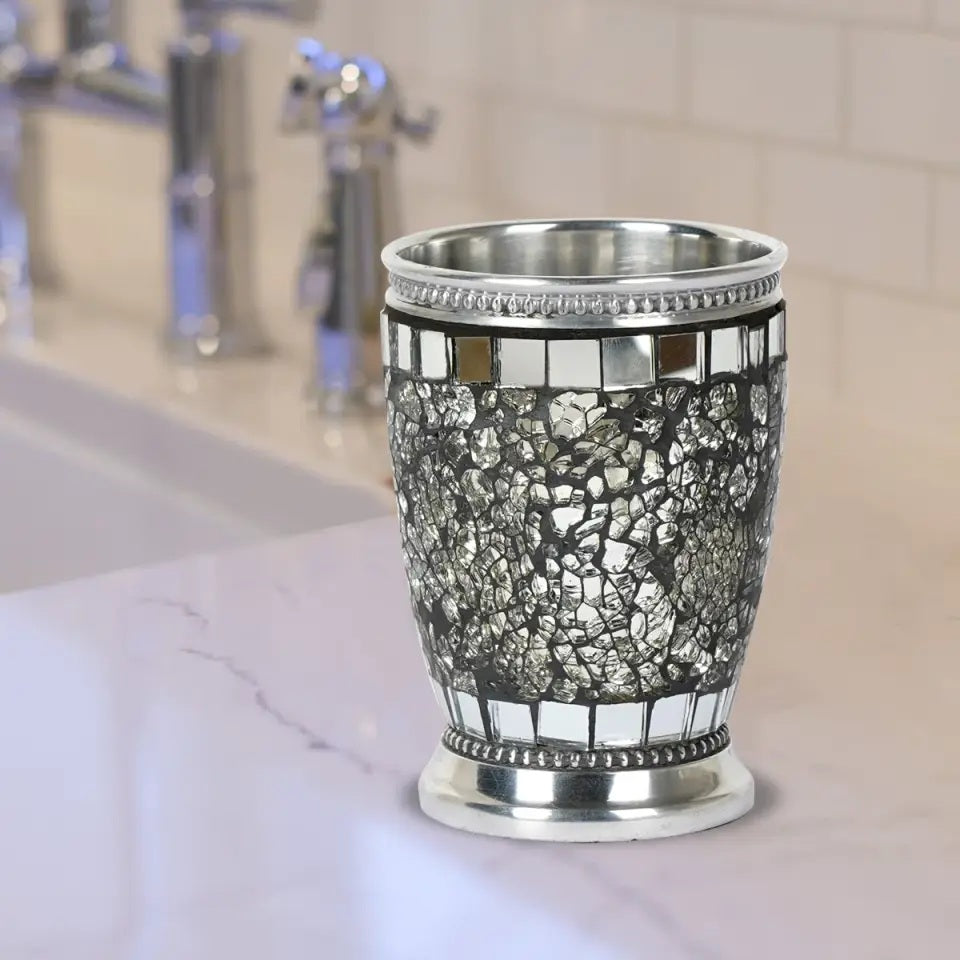 Ice Mosaic Bathroom Tumbler - Steel Gray Aluminum Storage Cup