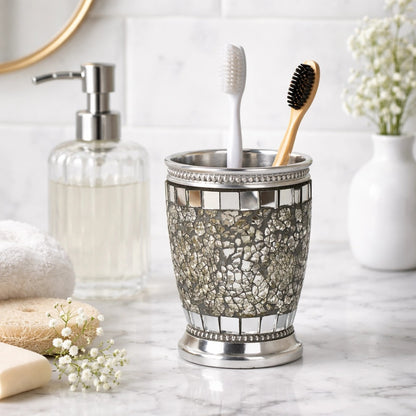 Bathroom Tumbler Cup Decorative Rinse Cup,Drinking Glass,Toothbrush & Makeup Brush Holder for Vanity Countertops,Sink & Desk  Ice Mosaic