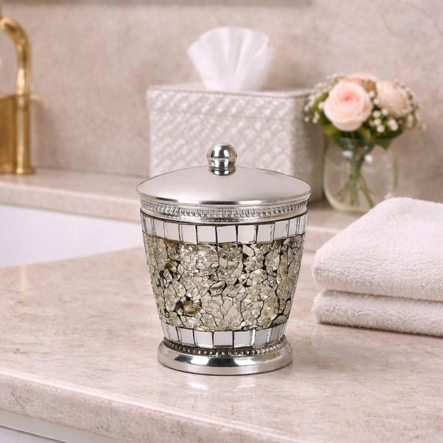 Aluminum Vanity Jar - Steel Gray Storage Organizer for Bathroom & Bedroom