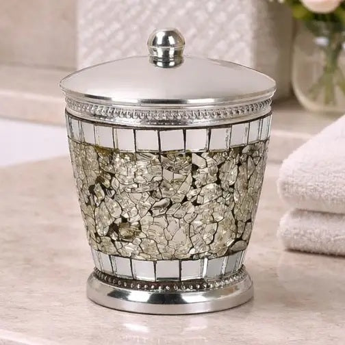 Vanity Jar Stylish Storage for Cotton Swabs,Rounds,Balls,Sponges & Bath Salts Decorative Canister for Bathroom, Bedroom  Ice Mosaic Finish