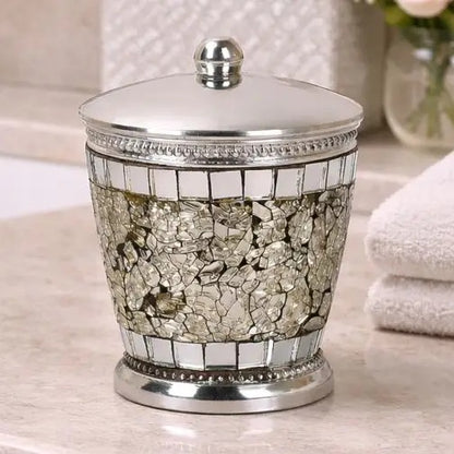 Vanity Jar Stylish Storage for Cotton Swabs,Rounds,Balls,Sponges & Bath Salts Decorative Canister for Bathroom, Bedroom  Ice Mosaic Finish