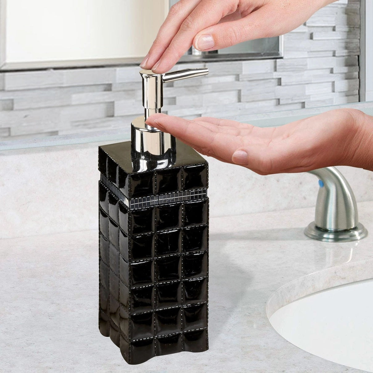 Liquid Soap Dispenser Pump Bottle Bathroom Vanity & Kitchen Sink,Holds Soap,Lotion & Sanitizer Black Resin