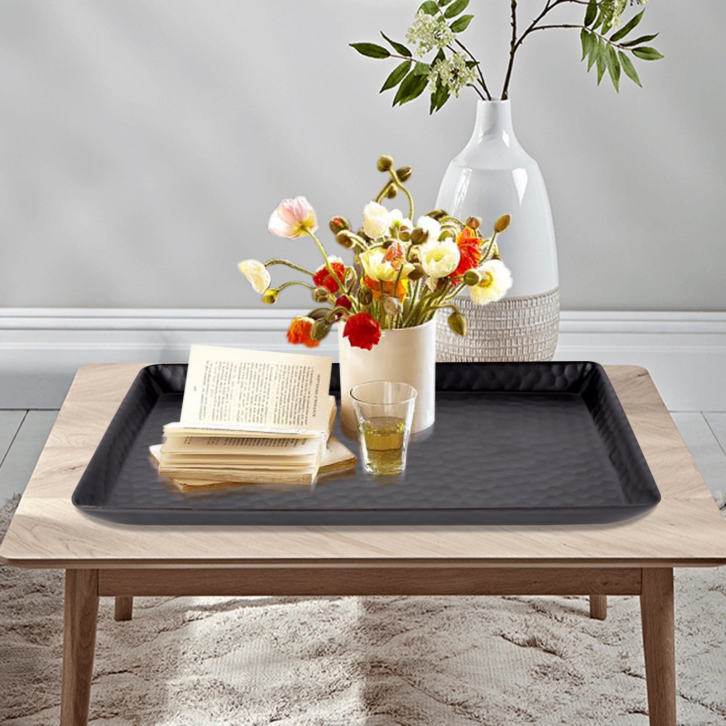 Vanity Tray Hammered Rectangular Vanity Tray with Padded Bottom  Oil Rubbed Bronze Finish