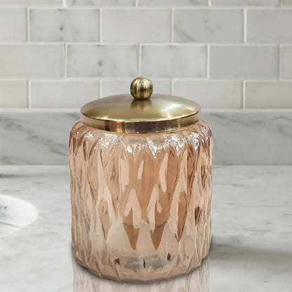 Glacier Amber Vanity Glass Jar  Stylish Storage for Cotton Swabs,Rounds,Balls,Sponges & Bath Salts   Decorative Canister for Bathroom, Bedroom   Amber Finish