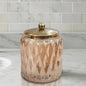 Glacier Amber Vanity Glass Jar  Stylish Storage for Cotton Swabs,Rounds,Balls,Sponges & Bath Salts   Decorative Canister for Bathroom, Bedroom   Amber Finish