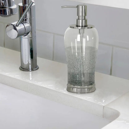 Glass Liquid Soap Dispenser Pump Bottle   Bathroom Vanity & Kitchen Sink,Holds Soap,Lotion & Sanitizer   Crackle Glass