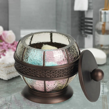 Resin crackled Ice Vanity Jar Stylish Storage for Cotton Swabs,Sponges & Bath Salts Decorative Canister for BathroomBedroom Oil Rubbed Bronze Finish