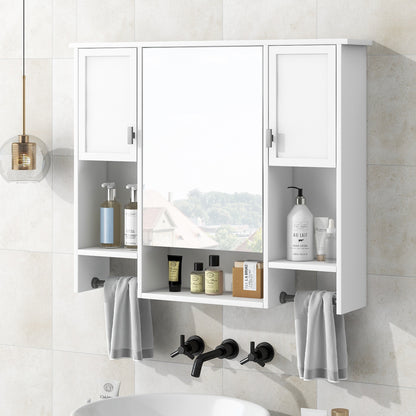 White MDF Bathroom Storage Cabinet with Mirror - Wall Mounted