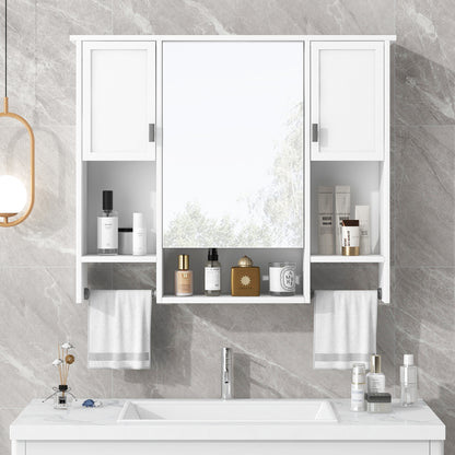 White MDF Bathroom Storage Cabinet with Mirror - Wall Mounted