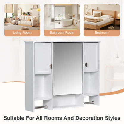 White MDF Bathroom Storage Cabinet with Mirror - Wall Mounted