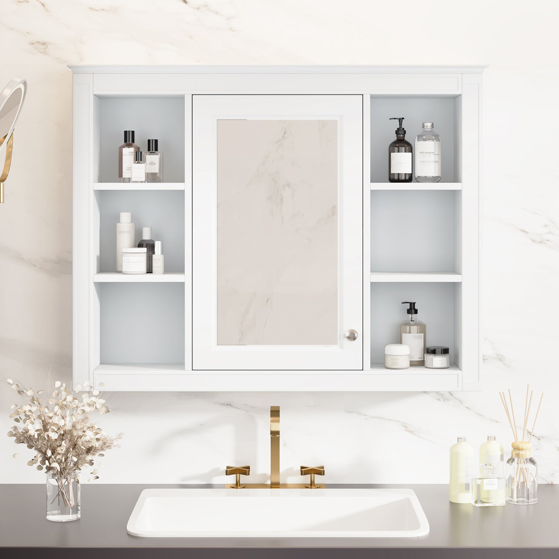 Wall Mounted Bathroom Cabinet with Mirror - 35" Storage