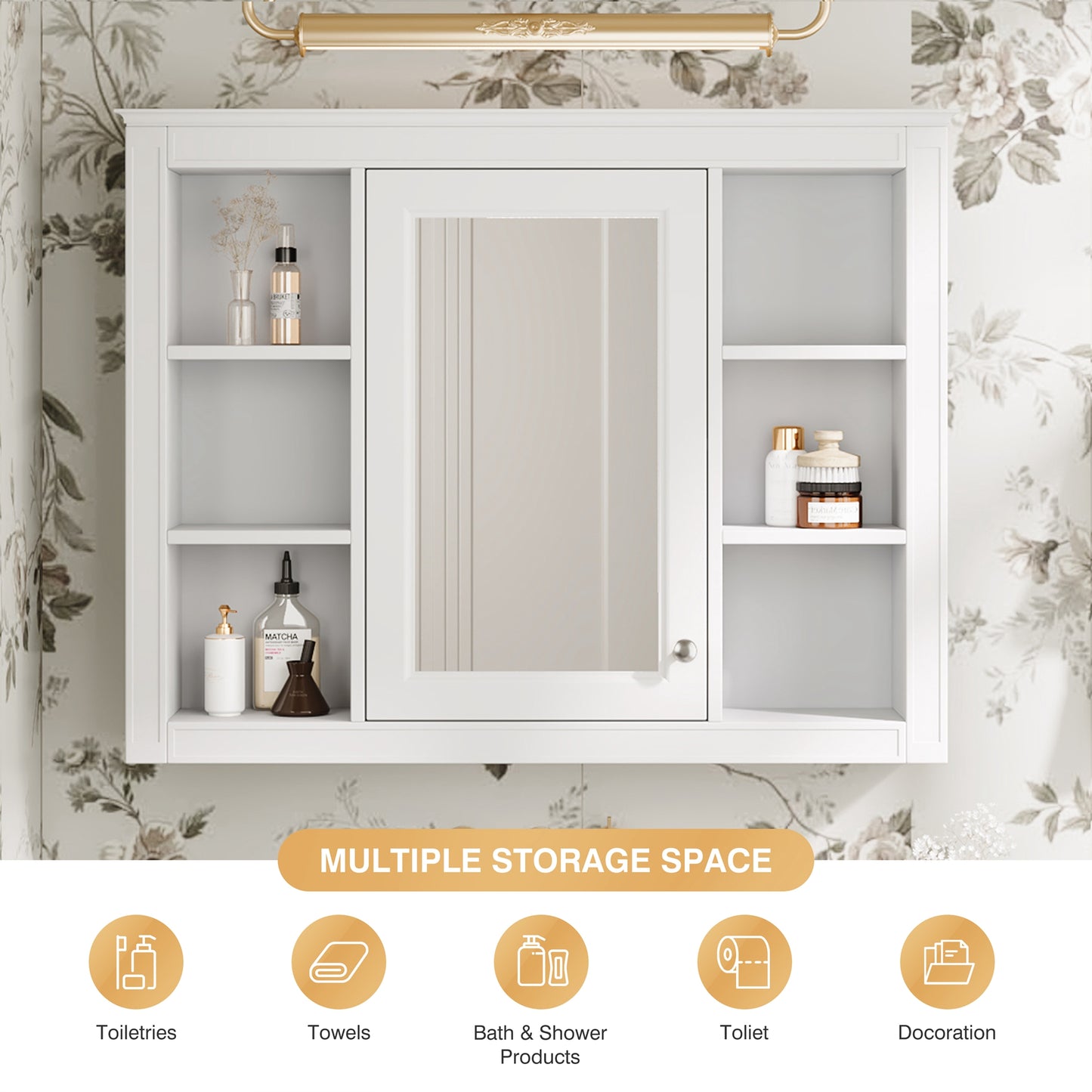 Wall Mounted Bathroom Cabinet with Mirror - 35" Storage
