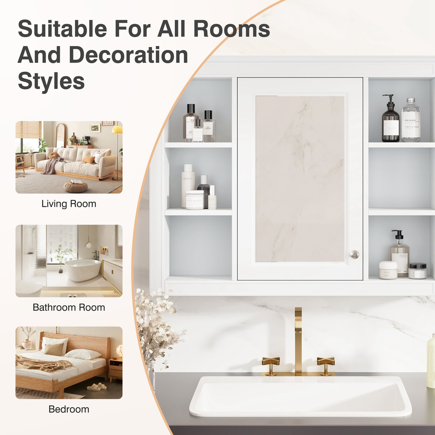 Wall Mounted Bathroom Cabinet with Mirror - 35" Storage