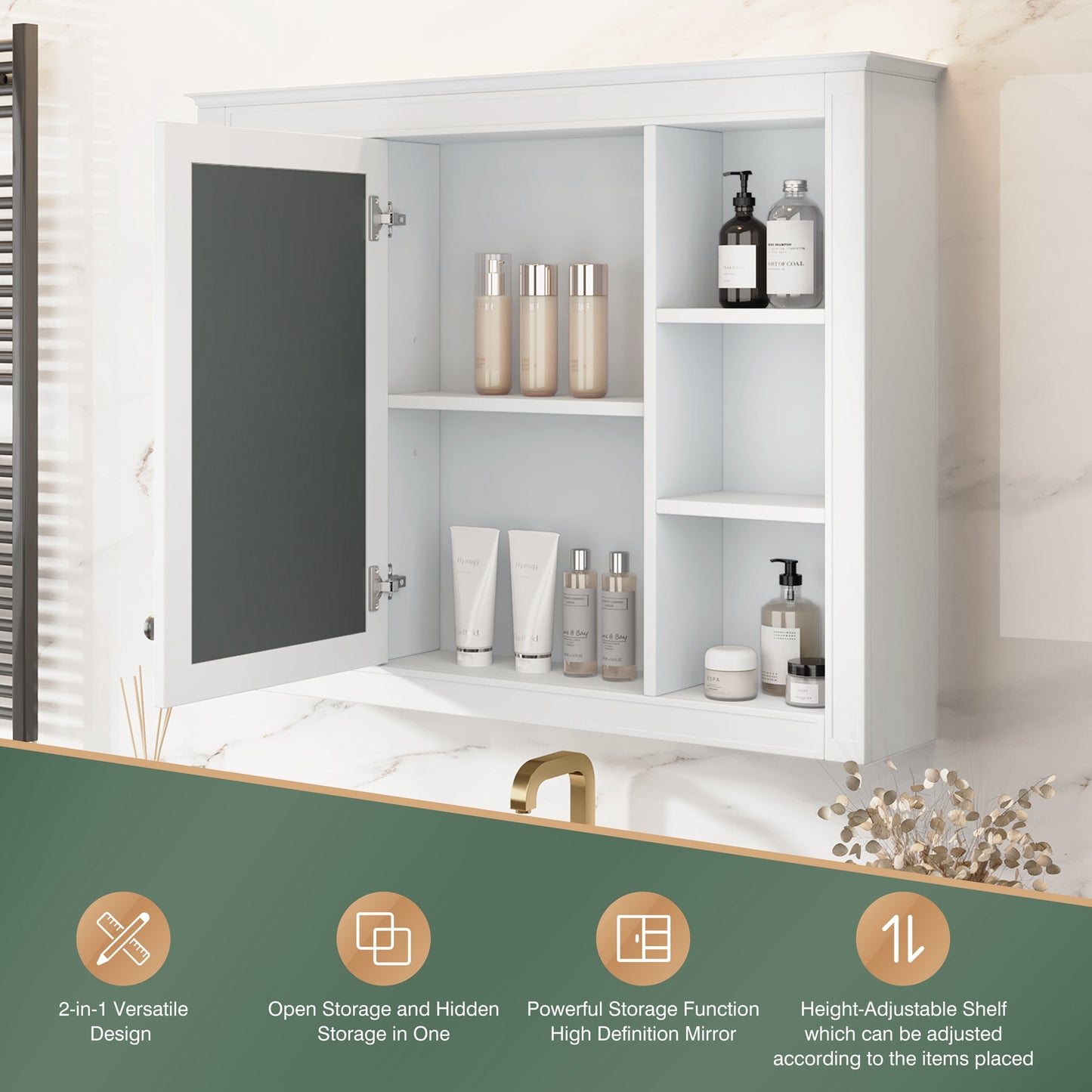 Wall Mounted Bathroom Cabinet with Mirror - 35" Storage