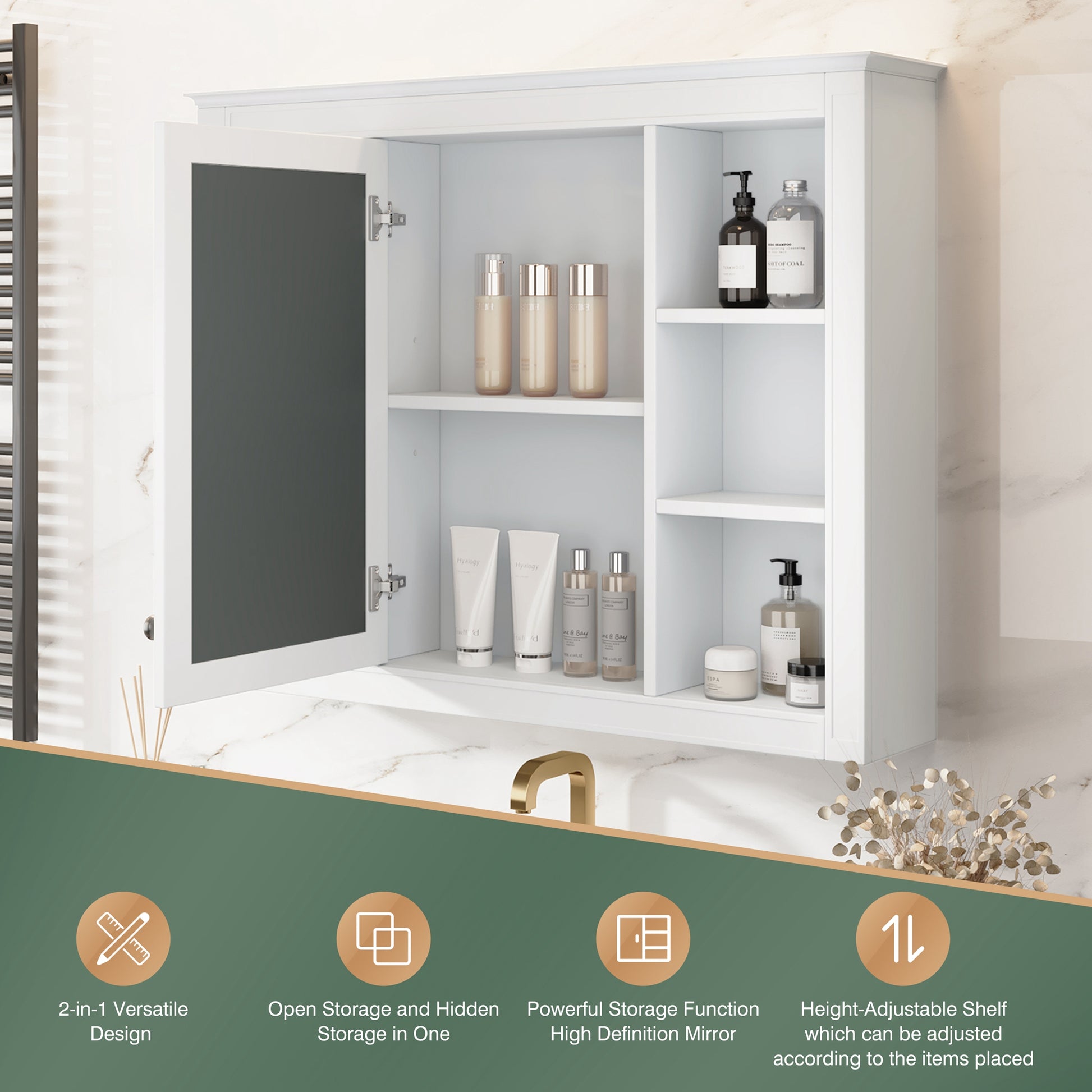 Wall Mounted Bathroom Cabinet with Mirror - 35" Storage