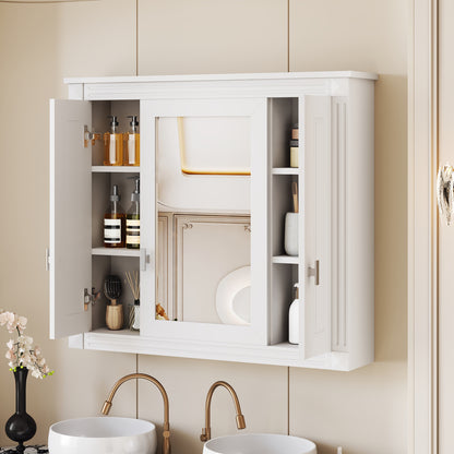 Wall Mounted Bathroom Cabinet with Mirror - 3 Shelves, White